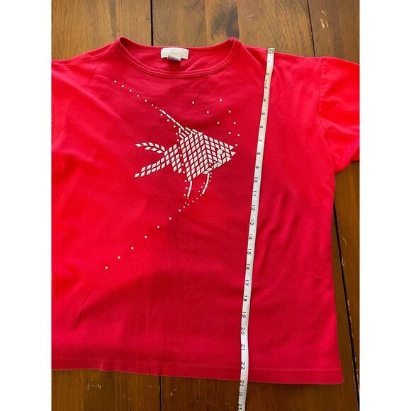 Vintage Tara Vanessa All Cotton L/XL Red Shirt Fish Design Made in Hong Kong - Picture 8 of 10